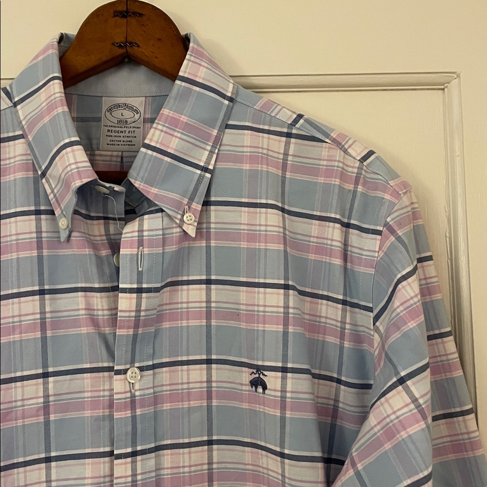 Brooks Brothers Regent Fit Plaid Button Up Pastel | Men’s Size L